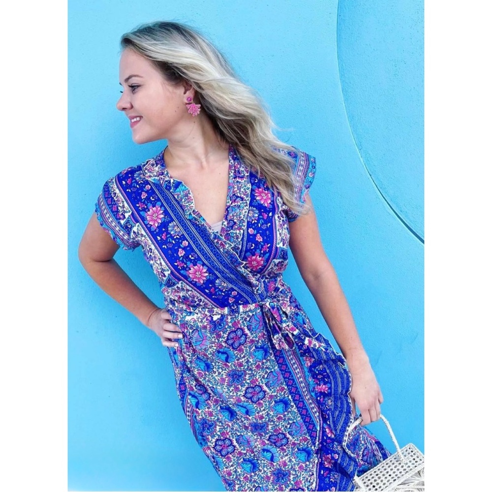 WALKER & WADE | *RARE PRINT!* Voyager Wrap Dress in Aqua Rose, Size XS